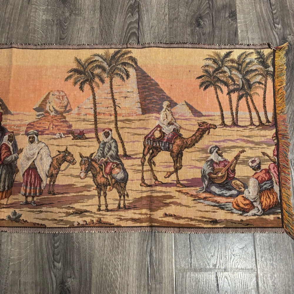 Vintage Wall Hanging Wall Decor Tapestry Middle Eastern Egyptian Desert Scene - Picture 2 of 9